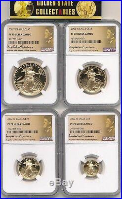 2002 W 4 Coin Proof Gold Eagle Set Ngc Pf70 Ultra Cameo Perfect Set & Slabs