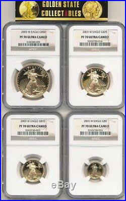 2003 W 4 Coin Proof Gold Eagle Set Ngc Pf70 Ultra Cameo Perfect Set & Slabs