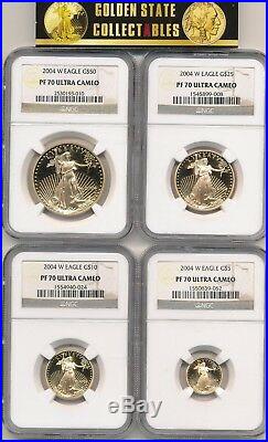 2004 W 4 Coin Proof Gold Eagle Set Ngc Pf70 Ultra Cameo Perfect Set & Slabs