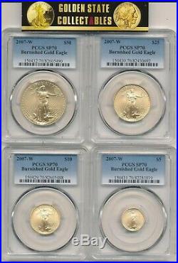 2007 W Burnished Gold Eagle 4 Coin Set Pcgs Sp70 Perfect New Slabs Tough In Pcgs