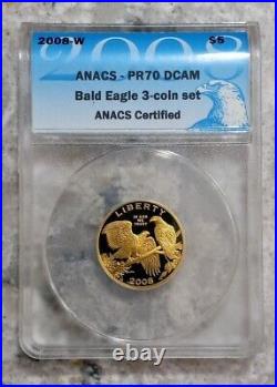 2008 U. S. Mint Bald Eagle ANACS PR70 Gold Silver Graded Perfect Set with Case