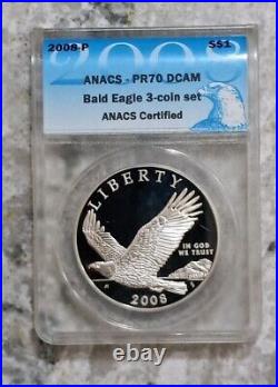 2008 U. S. Mint Bald Eagle ANACS PR70 Gold Silver Graded Perfect Set with Case