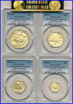 2008 W Burnished Gold Buffalo 4 Coin Set Pcgs Sp70 Perfect Slabs Tough In Pcgs