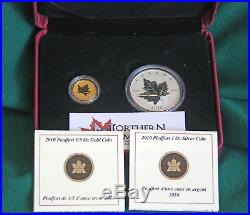 2010 CANADA Piedfort pure gold & silver 2 coin rev proof finish set in org case