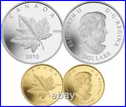 2010 Piedfort Set Of 1/5 Oz Pure Gold And 1 Oz Pure Silver Maple Leaf (12728)