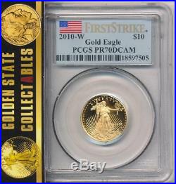 2010 W $10 Proof Gold Eagle Pcgs Pr70 Dcam First Strike Flag Label Perfect