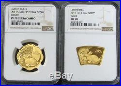 2011 Gold China Scalloped & Fan Year Of The Rabbit Perfect Ngc 70 Set