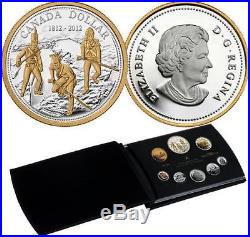 2012 Canada 99.99% pure silver+gold Proof Set of 8 coins, 1812 War, BOX + COA