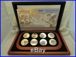 2012 Holy Land Ancient Mosaics Set of 8 Color Medal, each 1oz Pure Gold, Orig Box