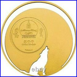 2013 1/2 Oz Silver + 0.5g Pure Gold 500 Togrog MONGOLIAN WOLF Nature Coin Set