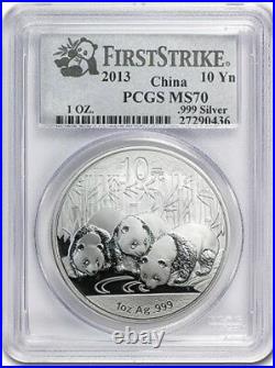 2013 China 3 Oz Pure Gold Silver Panda 6 Coins Set Pcgs Ms 70 First Strike