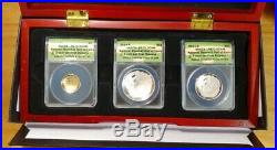2014 National Baseball Hall Of Fame Perfect PR70 ANACS 3 Coin Gold Silver Set