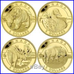 2014 O Canada $5 Pure Gold 4-coin Set in Case with COAs