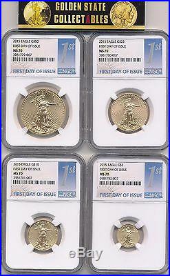 2015 $50, $25, $10, $5 Gold Eagle Set Ngc Ms70 First Day Of Issue Perfect Rare