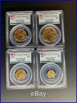 2015 Gold American Eagle Set 4coins Perfect PCGS MS70 Grade-First Strike Label