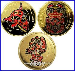 2016 500$ 3 x 5 oz. Pure Gold Coin with Enamel Mythical Realms of the Haida Set
