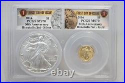 2016 Gold & Silver Eagle 30th anniversary Bimetallic set PCGS MS70 FDOI #5147