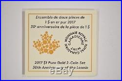 2017 Canada $1.9999 Pure Gold 2 Coin Set 30th Anniversary of the Loonie 156041