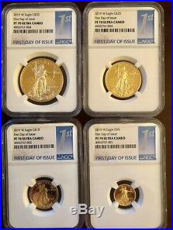 2019 Perfect Complete 4 Coin Set of FDOI PR70 American Gold Eagles