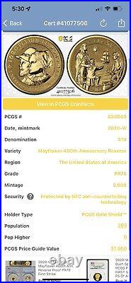 2020 Gold Mayflower 400th Ann. Perfect Proof PR70 First Strike & Two Coin Set