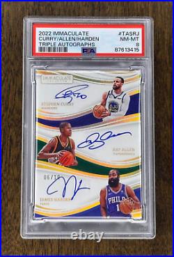 2022 Immaculate Curry/Allen/Harden Gold Triple Auto /10 PSA 8