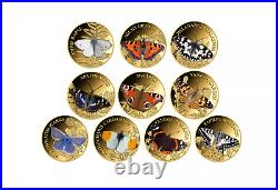 2023 Chad 10-Coin Set Butterfly 999 Gold Colored Coin Papilio Machaon Fauna WWF