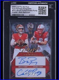2024 Lead Pro Set Pure Pairing Auto Brock Purdy/Chubba Purdy Crystal Gold 1/1