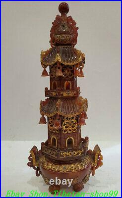 21 Pure Natural Agate Onyx inlay Silver Gold incense burner Tower Pagoda Set