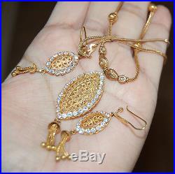 21K Gold Box Chain Necklace Pendant Earrings 14grams 21KT Pure 3PIECE SET
