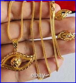 22C 22K Solid 916 Real Gold Dubai Lucky Eyes Set Earring Necklace 20 Long 11.6g