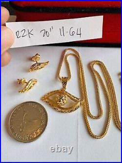 22C 22K Solid 916 Real Gold Dubai Lucky Eyes Set Earring Necklace 20 Long 11.6g