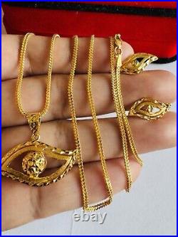 22C 22K Solid 916 Real Gold Dubai Lucky Eyes Set Earring Necklace 20 Long 11.6g