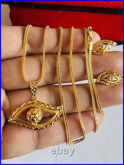 22C 22K Solid 916 Real Gold Dubai Lucky Eyes Set Earring Necklace 20 Long 11.6g