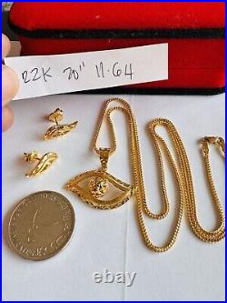 22C 22K Solid 916 Real Gold Dubai Lucky Eyes Set Earring Necklace 20 Long 11.6g