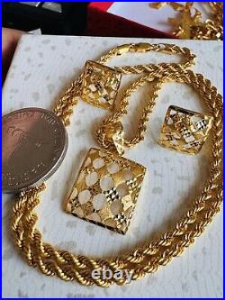 22C 22K Solid 916 Real Gold Dubai Rectangle Shape Earring Necklace 20 Long 8.3g