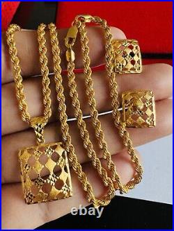 22C 22K Solid 916 Real Gold Dubai Rectangle Shape Earring Necklace 20 Long 8.3g