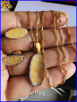 22C 22K Solid 916 Real Gold Dubai Triangle Shape Earring Necklace 18 Long 9.1g