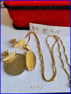 22C 22K Solid 916 Real Gold Dubai Triangle Shape Earring Necklace 18 Long 9.1g