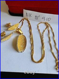 22C 22K Solid 916 Real Gold Dubai Triangle Shape Earring Necklace 18 Long 9.1g