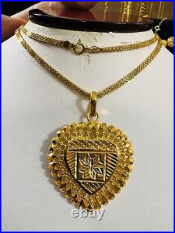 22C Solid 22K 916 DUBAI Gold 23.5/24Long Heart Love Set Necklace 2.5mm 17.2g