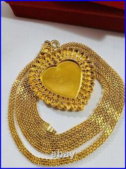 22C Solid 22K 916 DUBAI Gold 23.5/24Long Heart Love Set Necklace 2.5mm 17.2g