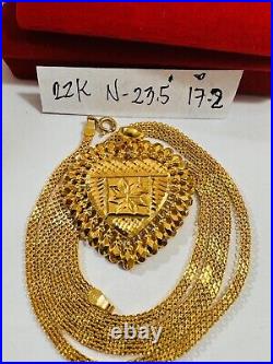 22C Solid 22K 916 DUBAI Gold 23.5/24Long Heart Love Set Necklace 2.5mm 17.2g