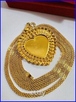 22C Solid 22K 916 DUBAI Gold 23.5/24Long Heart Love Set Necklace 2.5mm 17.2g