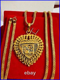 22C Solid 22K 916 DUBAI Gold 23.5/24Long Heart Love Set Necklace 2.5mm 17.2g