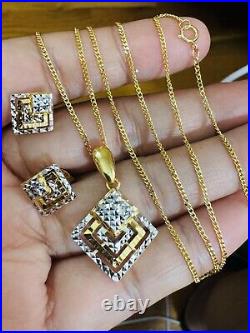 22CT 22K Solid 916 Dubai Gold Diamond Shape Earring Necklace 20 Long 8.8g 1.2mm