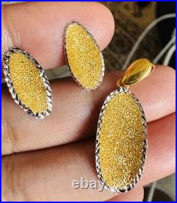 22CT 22K Solid 916 Real Gold Twotone Set Oval Shape Earring Pendant only 7.1g