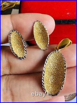 22CT 22K Solid 916 Real Gold Twotone Set Oval Shape Earring Pendant only 7.1g