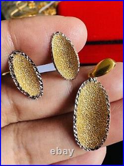 22CT 22K Solid 916 Real Gold Twotone Set Oval Shape Earring Pendant only 7.1g