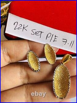 22CT 22K Solid 916 Real Gold Twotone Set Oval Shape Earring Pendant only 7.1g