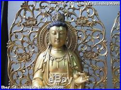22China Pure Bronze 24K Gold Three Saints of the West Ru Lai Buddha Statue Set